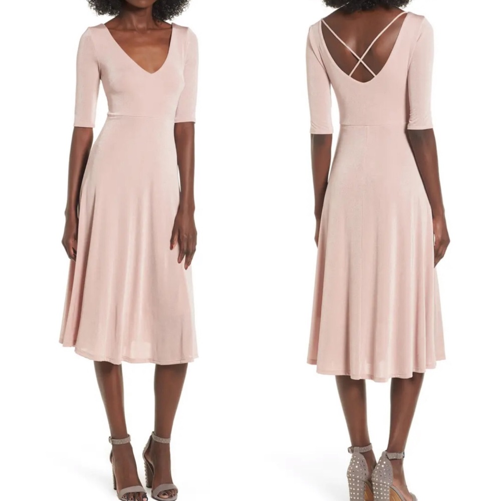 NWT‎ ASTR The Label Shine Cross Back Midi Dress L